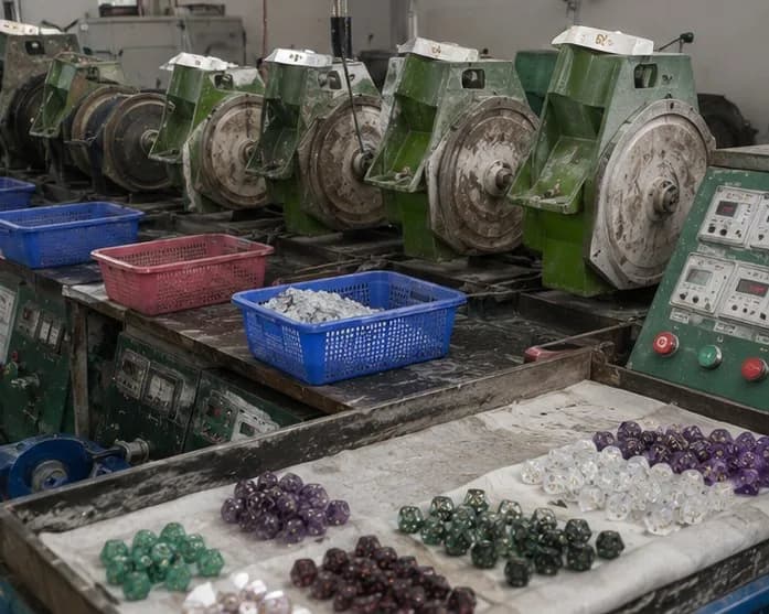 Gemstone grinding machines and sorted gemstone dice at CuiShen