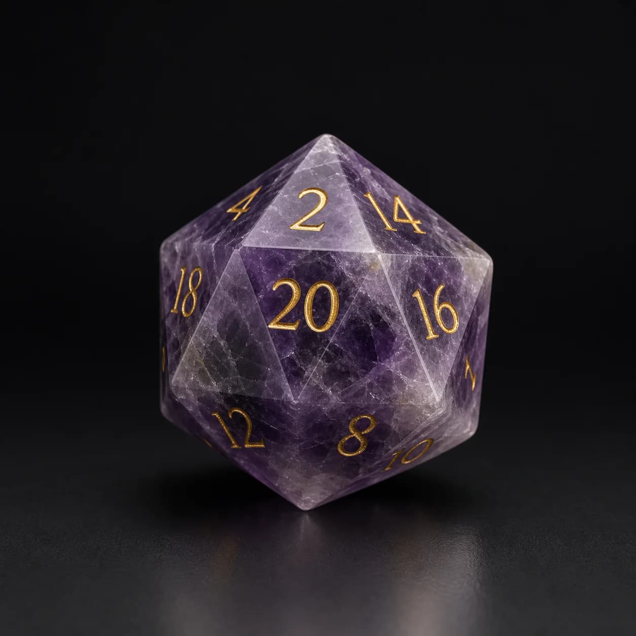 Amethyst gemstone D20 with gold numbers