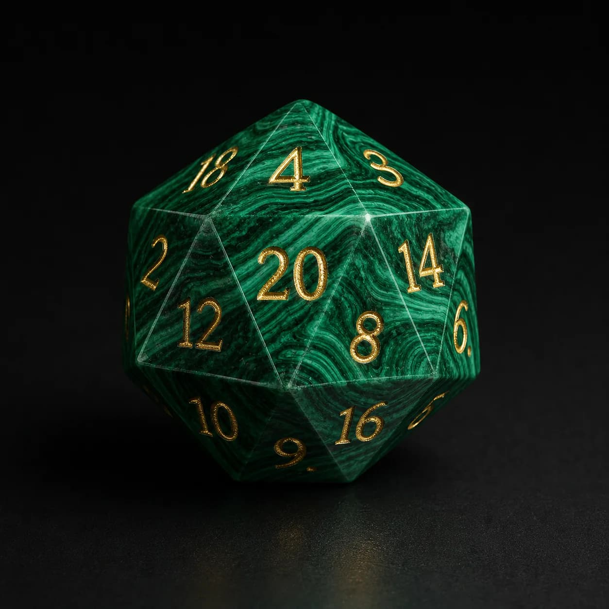 Malachite gemstone dice developed through a custom OEM manufacturing program